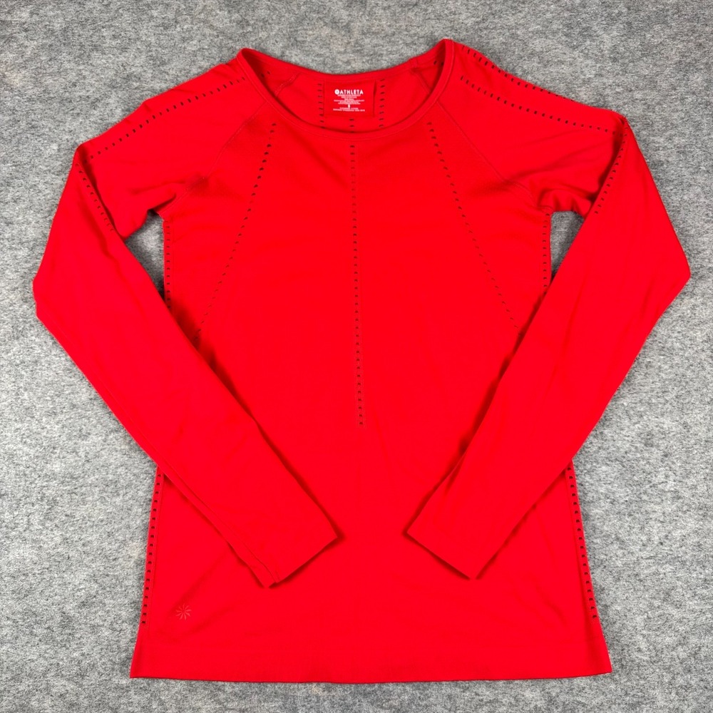 Athleta Foothill Perforated Short Long Sleeve Nylon Red Womens Small S